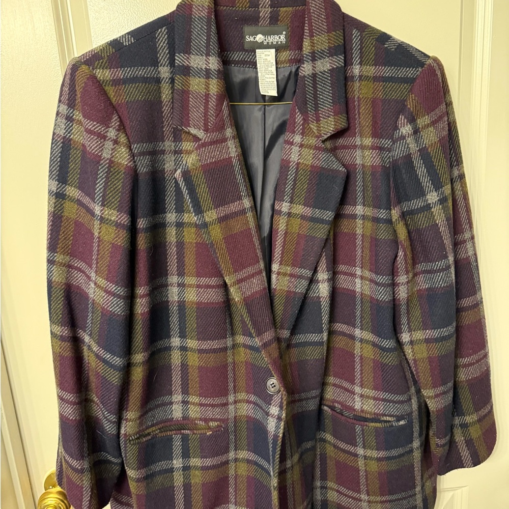 Women's Plaid Jacket - Purple and Green
